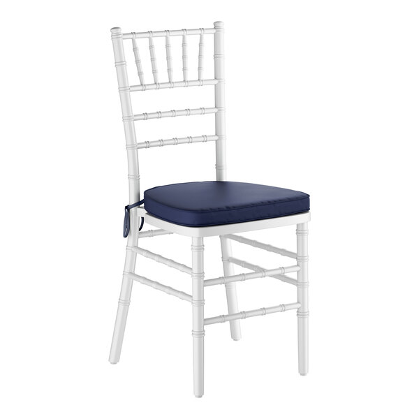 Lancaster Table & Seating White Wood Chiavari Chair with Navy Blue Cushion
