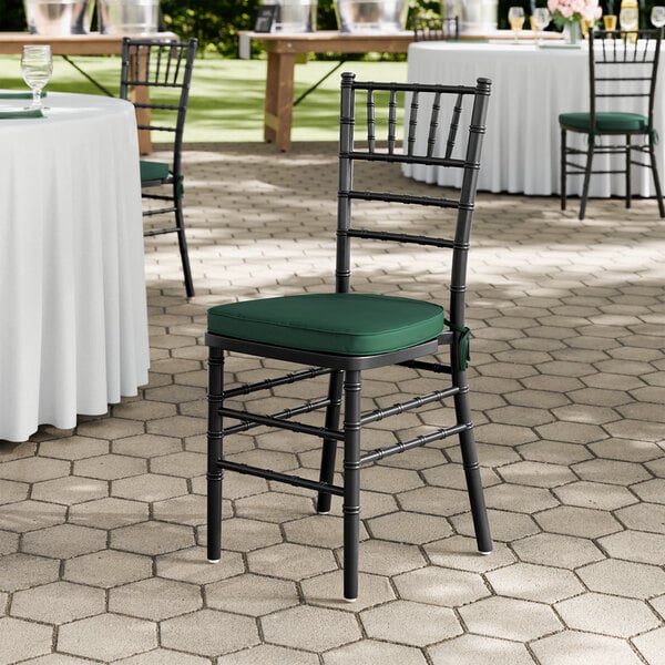 Lancaster Table & Seating Black Wood Chiavari Chair with Green Cushion