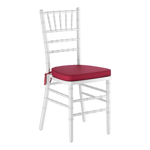 Lancaster Table & Seating White Wood Chiavari Chair with Wine Red Cushion