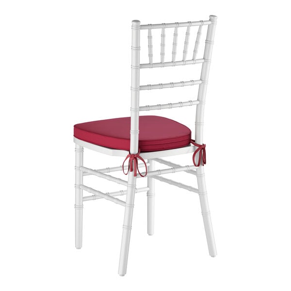 Lancaster Table & Seating White Wood Chiavari Chair with Wine Red Cushion