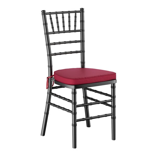 Lancaster Table & Seating Black Wood Chiavari Chair with Wine Red Cushion