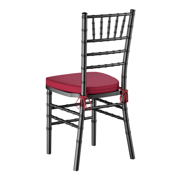 Lancaster Table & Seating Black Wood Chiavari Chair with Wine Red Cushion
