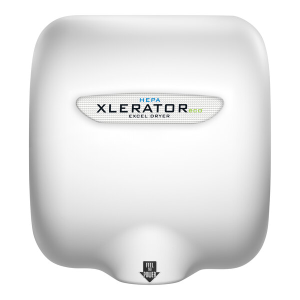 A white rectangular Excel hand dryer cover with the Xlerator logo.