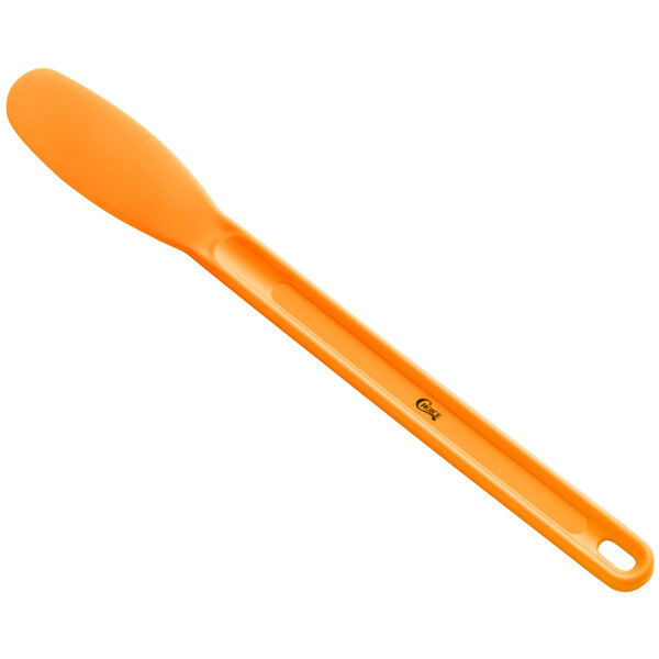 A Choice sandwich spreader with a neon orange handle.