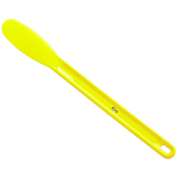 A Choice neon yellow sandwich spreader with a smooth polypropylene handle.