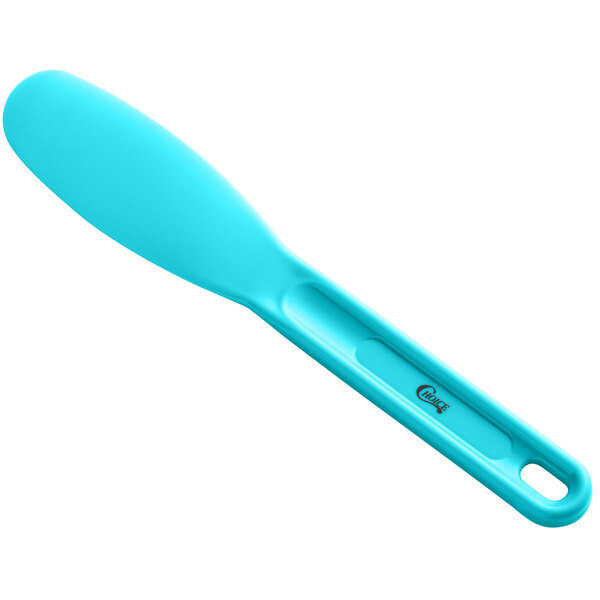 A Choice blue plastic sandwich spreader with a blue handle.