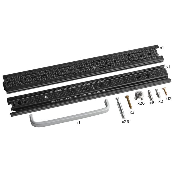 A set of hardware for a sliding door.