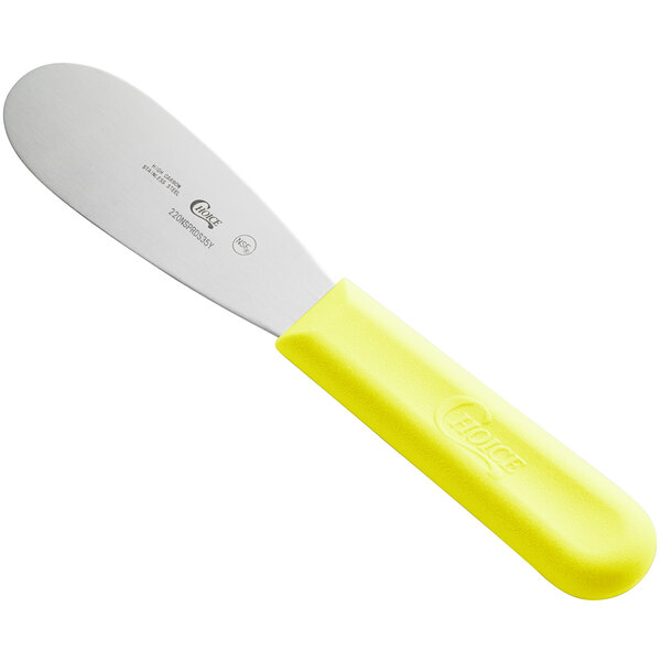 A yellow sandwich spreader with a yellow handle.