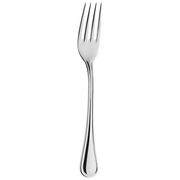 An Amefa stainless steel dessert fork with a silver handle.