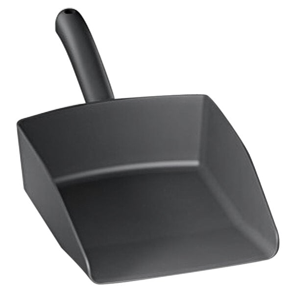 A black plastic scoop with a handle.