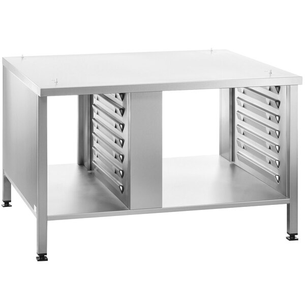 a metal table with a shelf