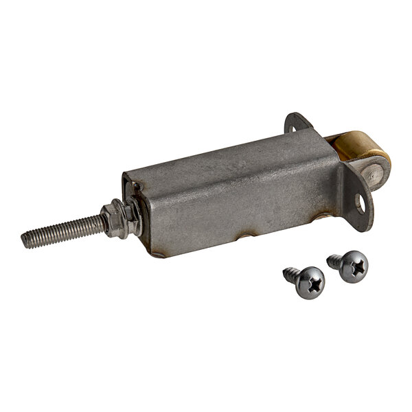 A Main Street Equipment door stopper assembly with screws.