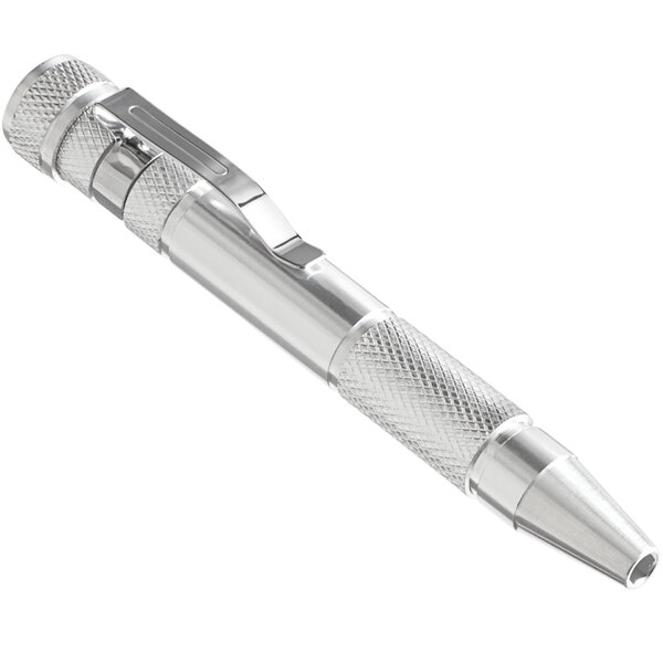 a silver pen with a metal cap