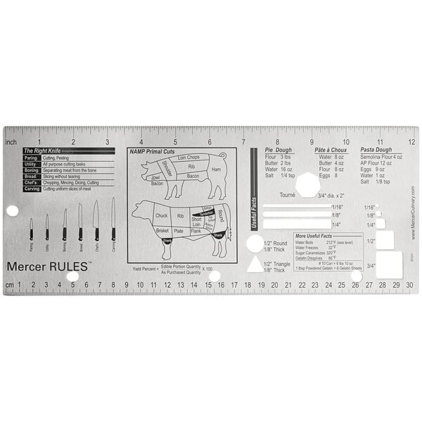 A white Mercer Rules reference tool with drawings and numbers including Mercer logo.