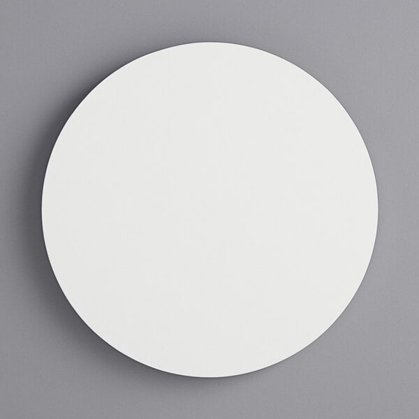 An 8" white circular cake board with feet.