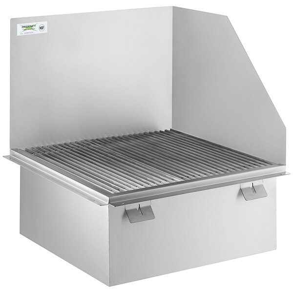 A Regency stainless steel floor mounted mop sink with a right side splash guard.