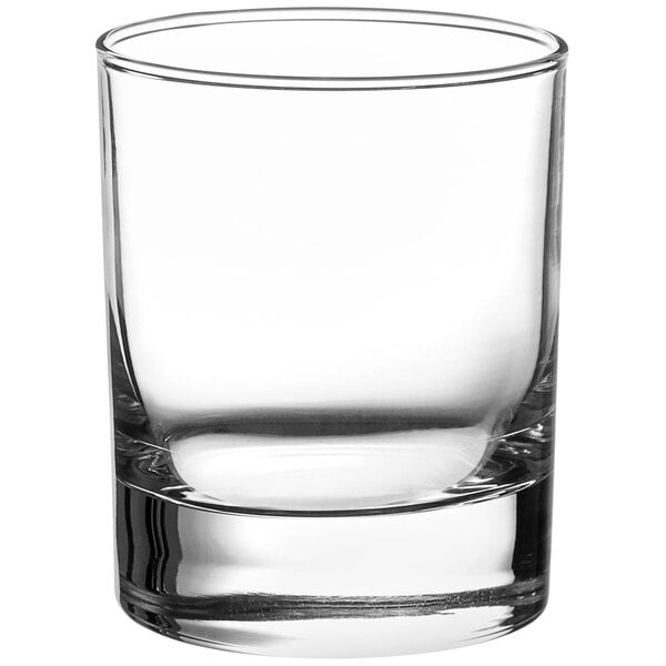 A Pasabahce clear rocks glass.