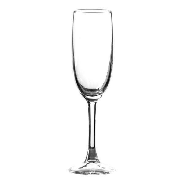 A close-up of a Pasabahce Palomino wine flute with a stem.