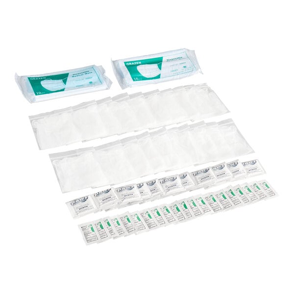 A 10-person PPE kit containing individually packaged masks, sanitizing wipes, and other personal protective equipment items.