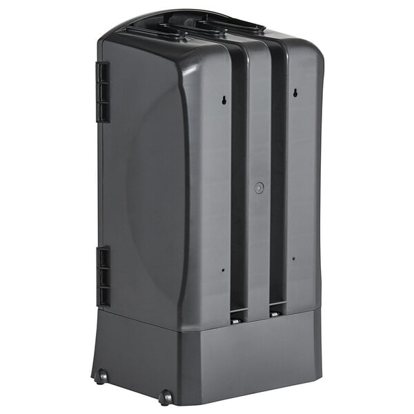 a black plastic box with three compartments