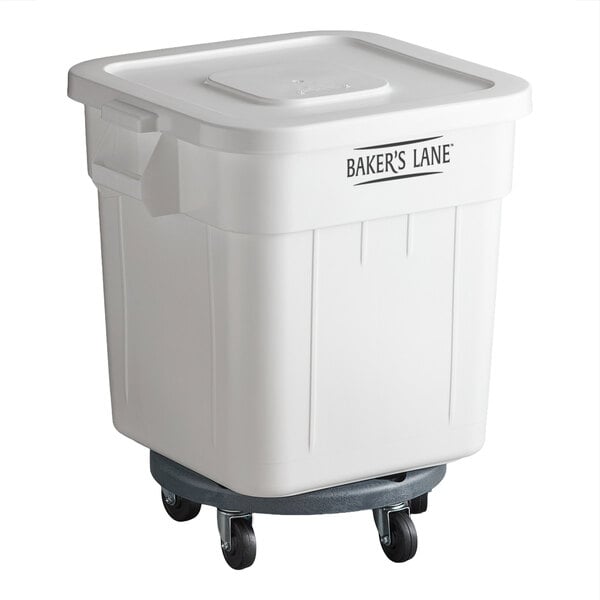 Baker's Lane 32 Gallon / 510 Cup White Flat Top Mobile Ingredient Storage Bin with Lid