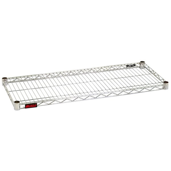 A chrome metal Eagle Group wire shelf on a metal rack.