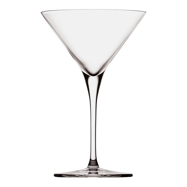 A Nude Savor martini glass with a long stem and clear rim.