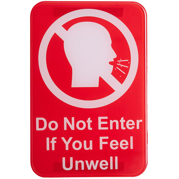 a red sign with a white text