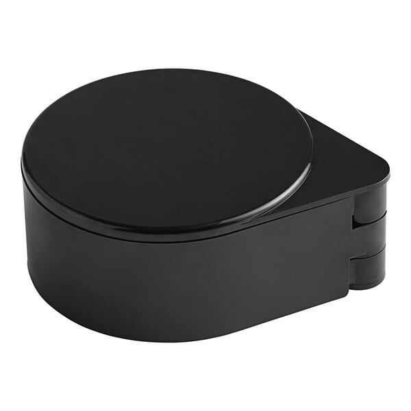 A black box with a round lid for Carlisle 3-tier glass rimmer.