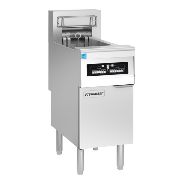 Frymaster RE14-2C-SD 50 lb. Split Pot High Efficiency Electric Floor Fryer with CM3.5 Controls - 208V, 3 Phase, 14 KW