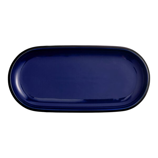 Acopa Keystone 12 1/2" x 6" Azora Blue Stoneware Oblong Coupe Platter - Sample