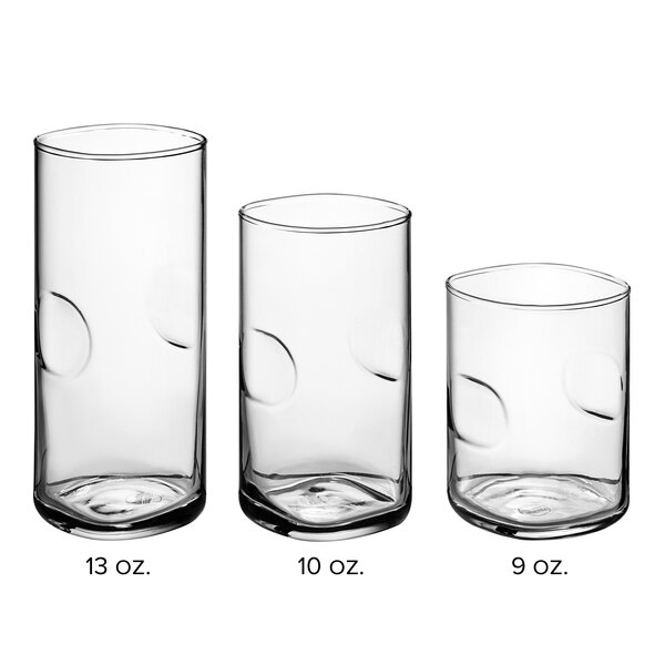 A group of Acopa thumbprint juice glasses with measurements.