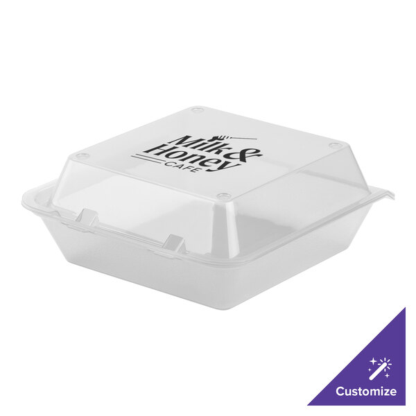 A clear plastic GET Eco-Takeouts container with a lid.