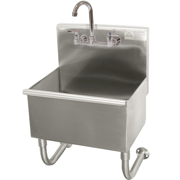 A stainless steel Advance Tabco utility sink with a faucet.