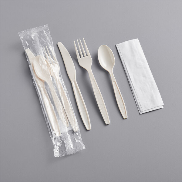 Visions Heavy Weight Beige Wrapped Plastic Cutlery Pack with