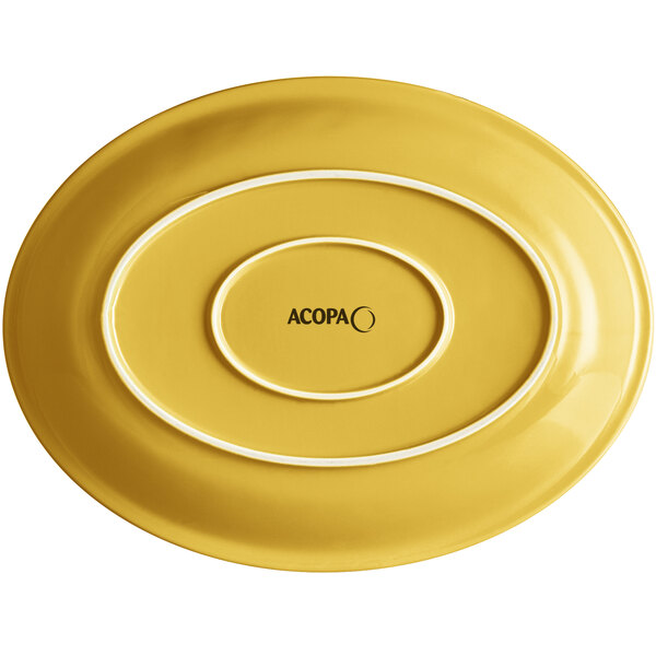 An oval citrus yellow Acopa Capri stoneware platter.