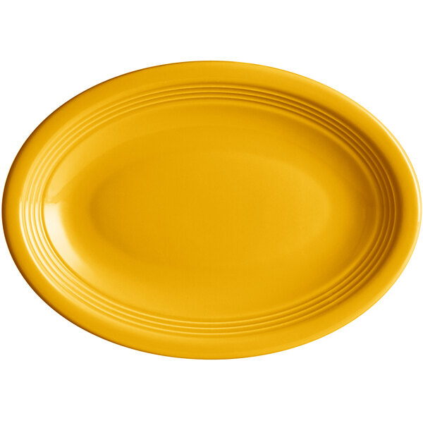 An Acopa Capri mango orange oval platter with a white background.