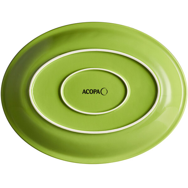An Acopa Capri green oval stoneware coupe platter.