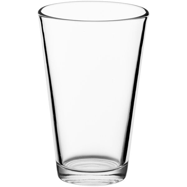 An Acopa highball/beer glass with a clear bottom on a white background.