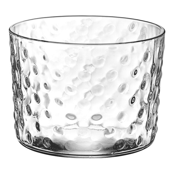 A clear Acopa hobnail glass bowl.
