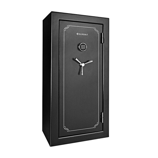 a black safe with a combination lock