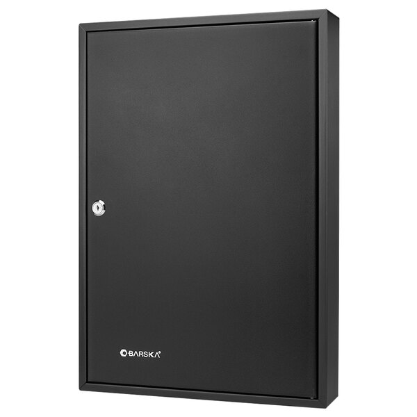 A black metal Barska key cabinet with a keyhole.