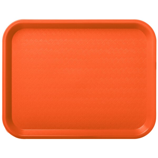 An orange plastic tray with a grid pattern.