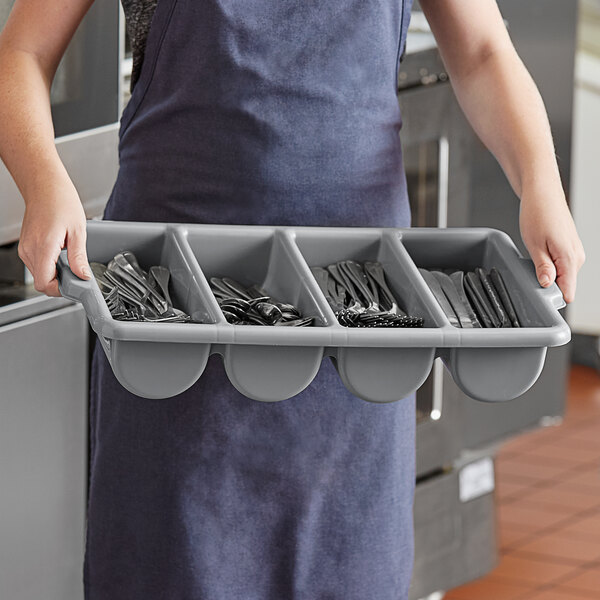 Rubbermaid Commercial Cutlery Bin 4 Compartments Plastic Gray