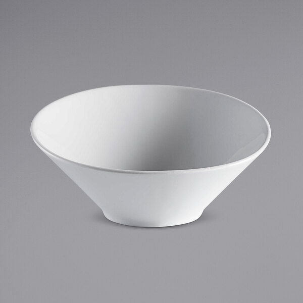 A white bowl on a gray background.