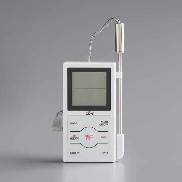 A white CDN digital dual-sensing cooking thermometer.