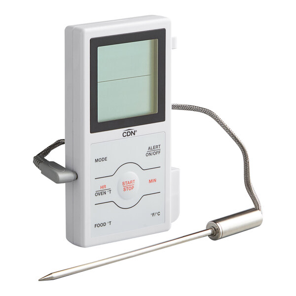 CDN DSP1-W 6 3/4" White Digital Dual-Sensing Cooking Thermometer and 10 Hour Kitchen Timer with 39" Cord