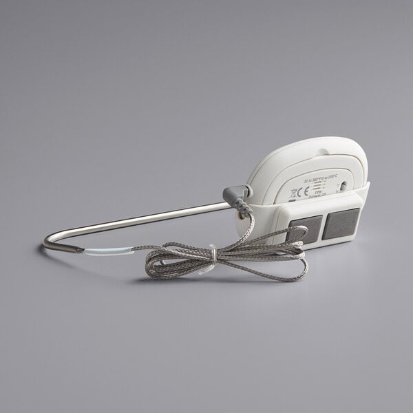 A white CDN Digital Cooking Probe Thermometer with a cord attached.