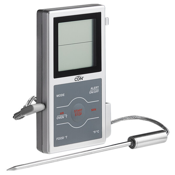 CDN DSP1-S 6 3/4" Silver Digital Dual-Sensing Cooking Thermometer and