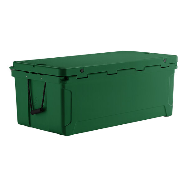 A green CaterGator outdoor cooler with black handles.